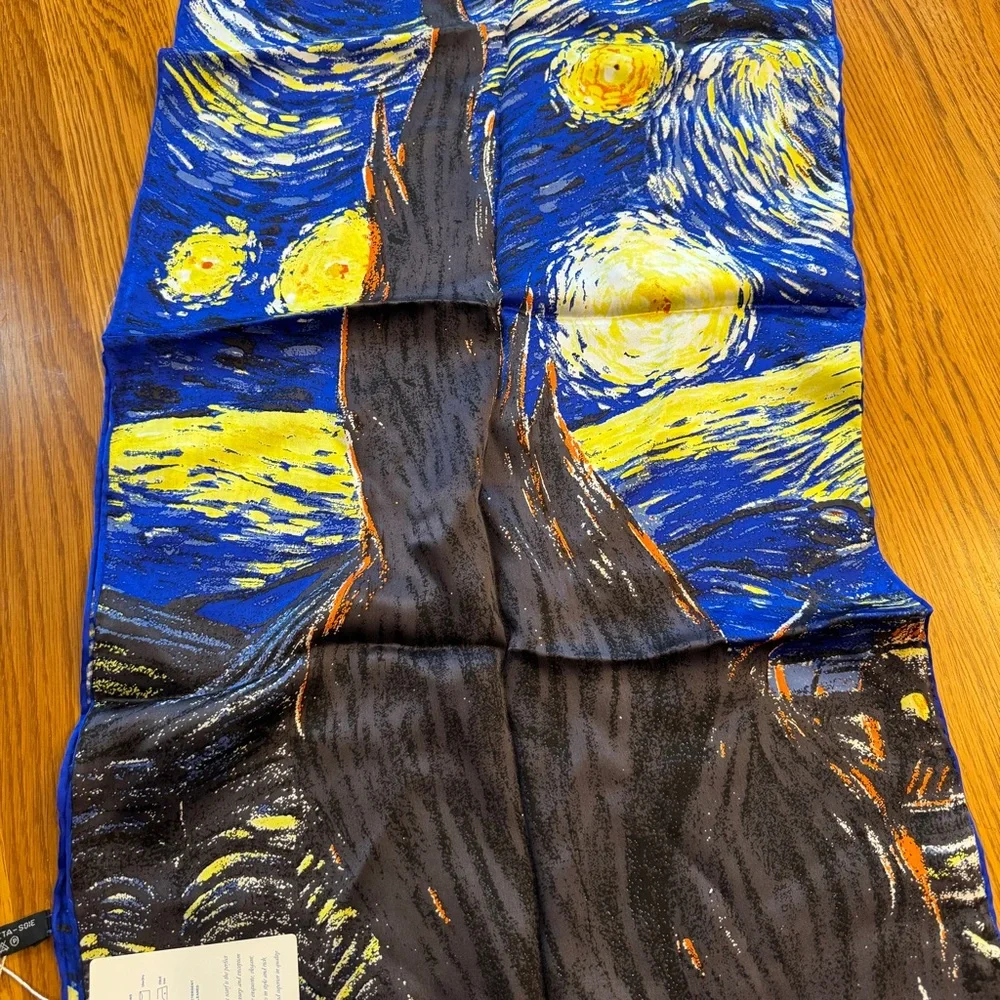 Oblong 100% Charmeuse Silk Scarf Van Gogh 